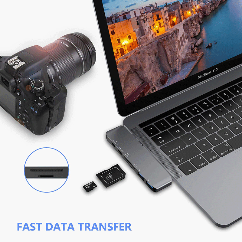 7в1 USB-C концентратор двойной тип-c многопортовый кардридер адаптер 4K HDMI для MacBook Pro