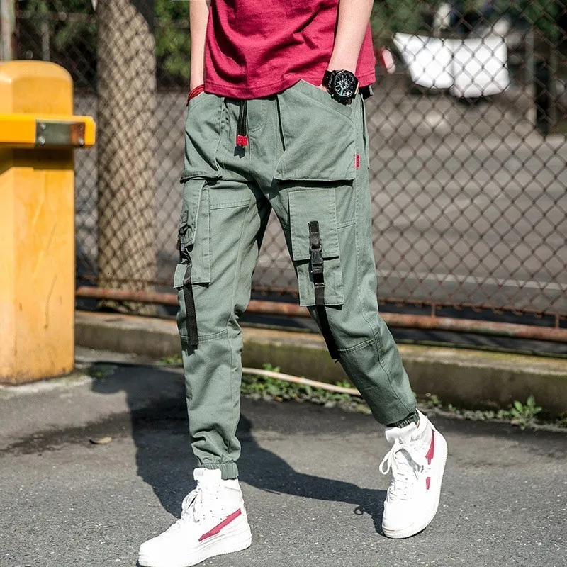 

Safari Style Full Length Drawstring Waist Pockets Mens Cargo Pants Casual Streetwear Male Solid Loose Fit Trousers Plus Size 4XL