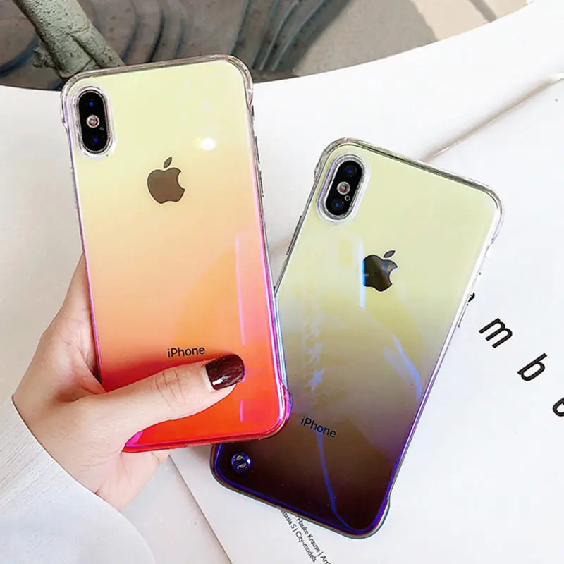 

Moskado Gradient Color Transparent Phone Case For iPhone 7 8 6 6s Plus X XR XS Max Blue Ray Frameless Hard PC Plastic Back Cover
