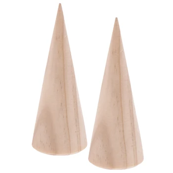 

2 Pieces Unpainted Plain Cone Wooden Ring Jewelry Display Stand Holder