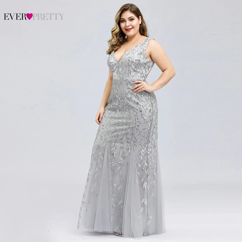 Elegant Plus Size Prom Dresses Long Ever Pretty Robe De Soiree Mermaid V Neck Sequined Wedding Party Gowns Vestidos De Fiesta