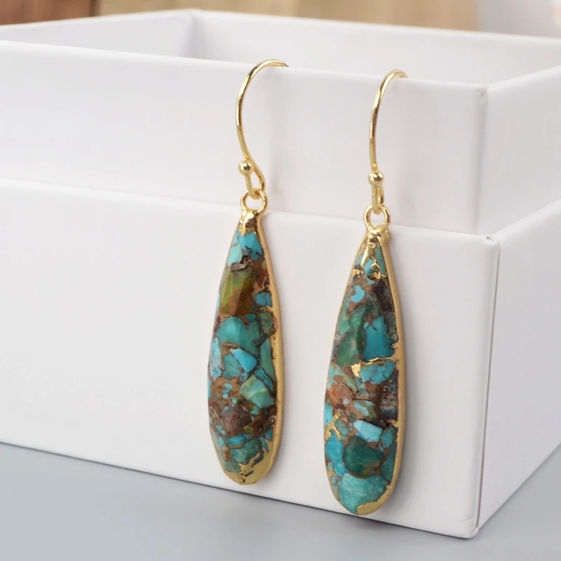 Natural Turquoises Dangle Earrings Silver Line Turquoises Hook Earrings Fashion Earrings Girls Gifts Dropshipping S1547-E