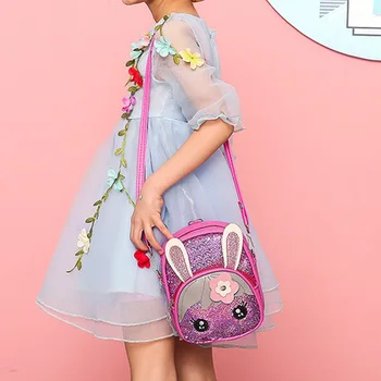 

Kids Girls Glitter Sequins Backpack Cute Rabbit Ears Crossbody Shoulder Bag Gift J9