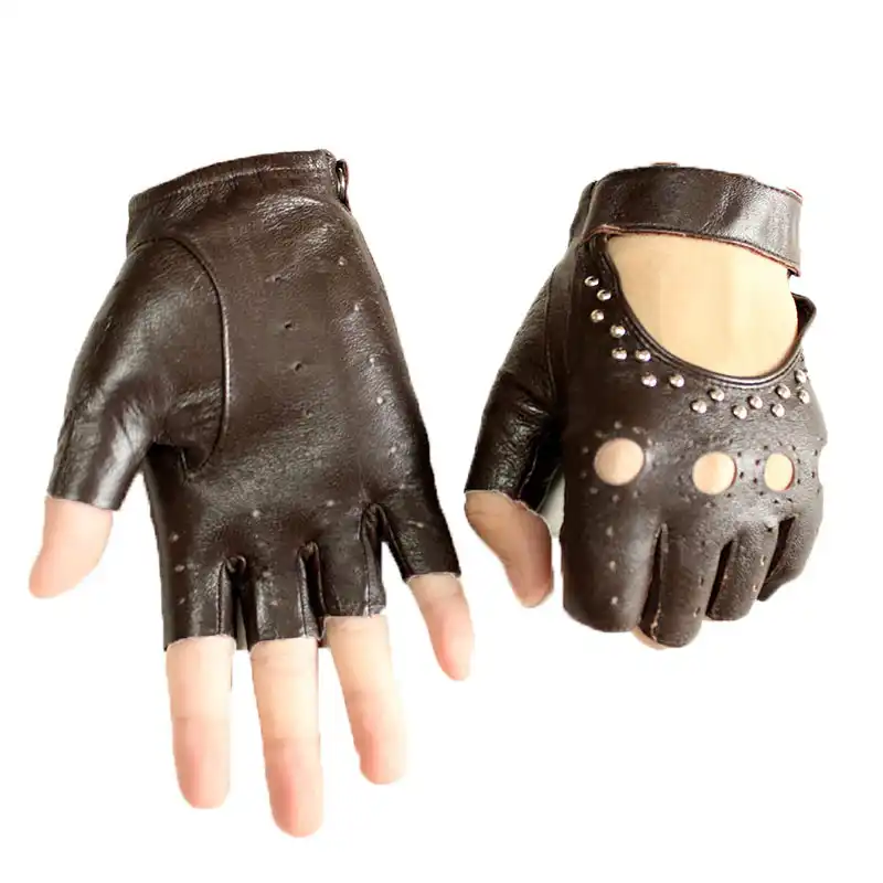 革ハーフフィンガーグローブ女性ファッション薄型中空スタイルショートティカルアウトドアスポーツライド駆動レディなし指羊皮手袋 Leather Half Finger Gloves Gloves Femalefashion Gloves Aliexpress