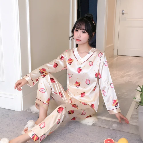C Q 897 mi Осенняя Шелковая пижама с длинным рукавом для женщин pijama mujer, милый пижамный комплект с мультяшным принтом, домашняя одежда, длинные штаны, сексуальные пижамы - Цвет: C Q 897 mi