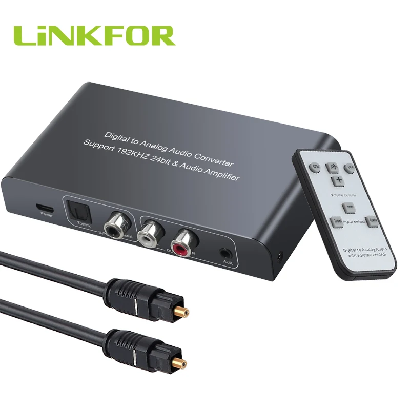 

LiNKFOR 192Khz DAC Converter Digital to Analog Audio Converter With Remote Control Volume Adjust Coaxial Toslink to Analog L/R