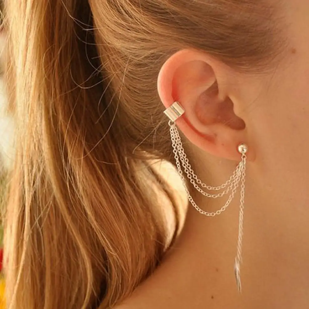 

Women Fashion Metal Chain Leaf Eardrop Ear Cuff Clip Earrings Party Jewelry Gift