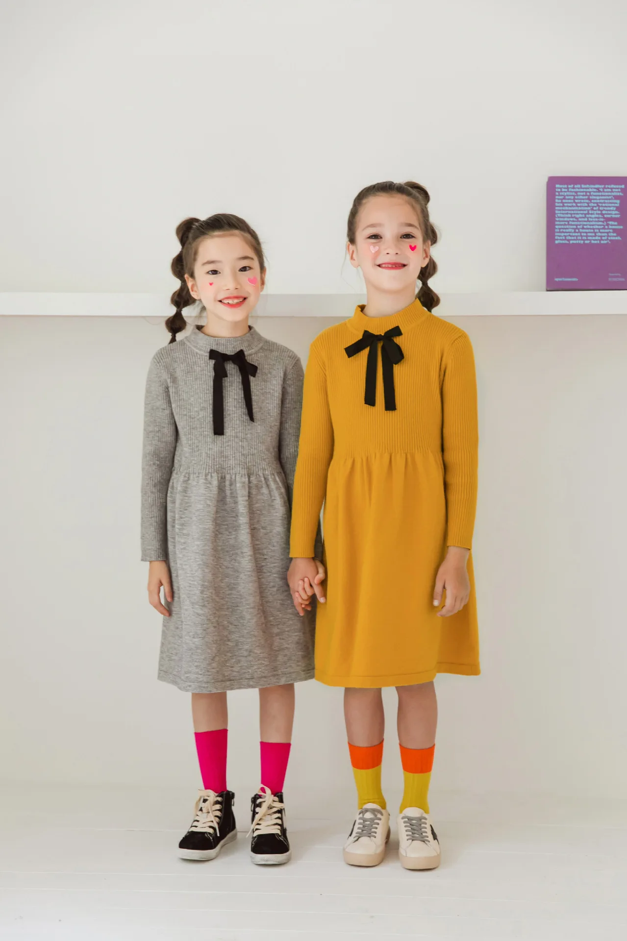 New Autumn and Winter Girls Long Style Sweater Dresses Baby Girls Bottoming Dresses Kids Casual Bow Princess Dress,#8109