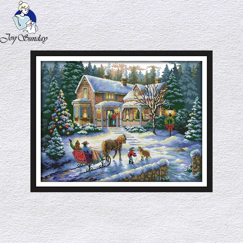 Joy Sunday Merry Christmas Набор для вышивания крестом, китайское рукоделие, печатные рождественские украшения для дома
