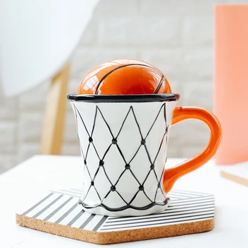 

Cute Creative Coffee Milk Mug Basketball Pattern Breakfast Oatmeal Ice Cream Tea Coffee Mug with Hand Grip