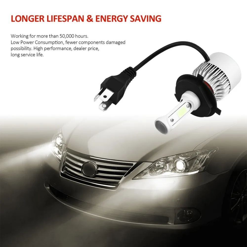 2 Pcs 72W Ice Blue Light Led Headlight 6500K 7600LM S2 COB High Power