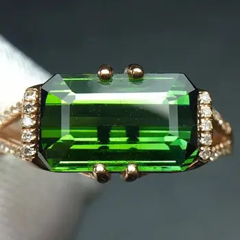 

Fine Jewelry Real Pure 18 K Gold Jewelry 100% Natural Green Tourmaline Gemstones 3.6ct Diamonds Male's Wedding Fine Man's Rings