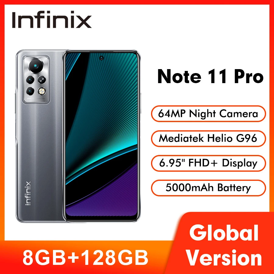 Infinix Note 11 Pro 8GB 128GB 6.95'' Display Smartphone Helio G96 120Hz Refresh Rate 64MP Camera 5000 Battery 33W Super Charge cellphone infinix