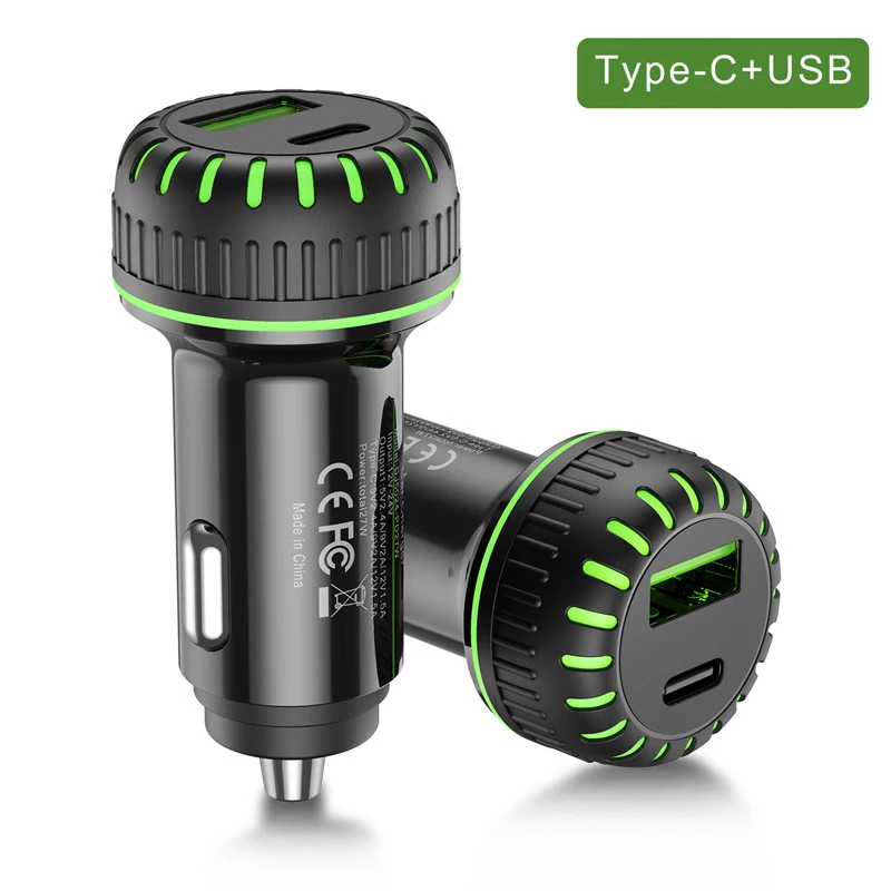 Black 1 USB 1Type-c Двойное автомобильное usb-устройство для зарядки телефона для мобильного телефона светодиодный светильник быстрое зарядное устройство QC 3,0 Быстрая зарядка для iphone Xiaomi Huaiwei samsung - Тип штекера: Black 1 USB 1Type-c
