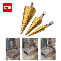 Brocas HSS con revestimiento de titanio, cortador de agujeros escalonado, herramientas eléctricas de perforación, juego de brocas de núcleo para madera, Metal, plástico, agujero de excavación