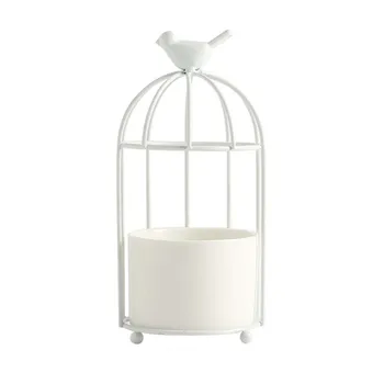 

Hydroponic Ceramic Flower Pot Bird Cage Home Hollow Wrought Iron Stand Artificial Flower Pot Table Decoration