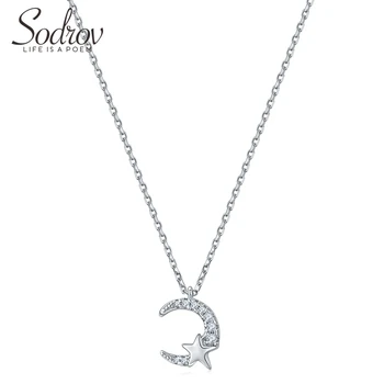 

SODROV 925 Sterling Silver Star & Moon Pendant Necklace Simple and Romantic Style Silver Necklace Silver 925 Jewelry for Women