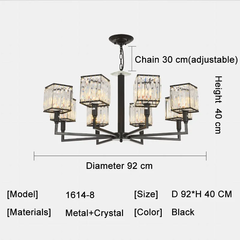 8 Light Круглая черная хрустальная люстра для потолка Роскошная современная спальня светодиодный люстры De cresstal домашние осветительные приборы для внутреннего использования - Цвет абажура: 8 Light