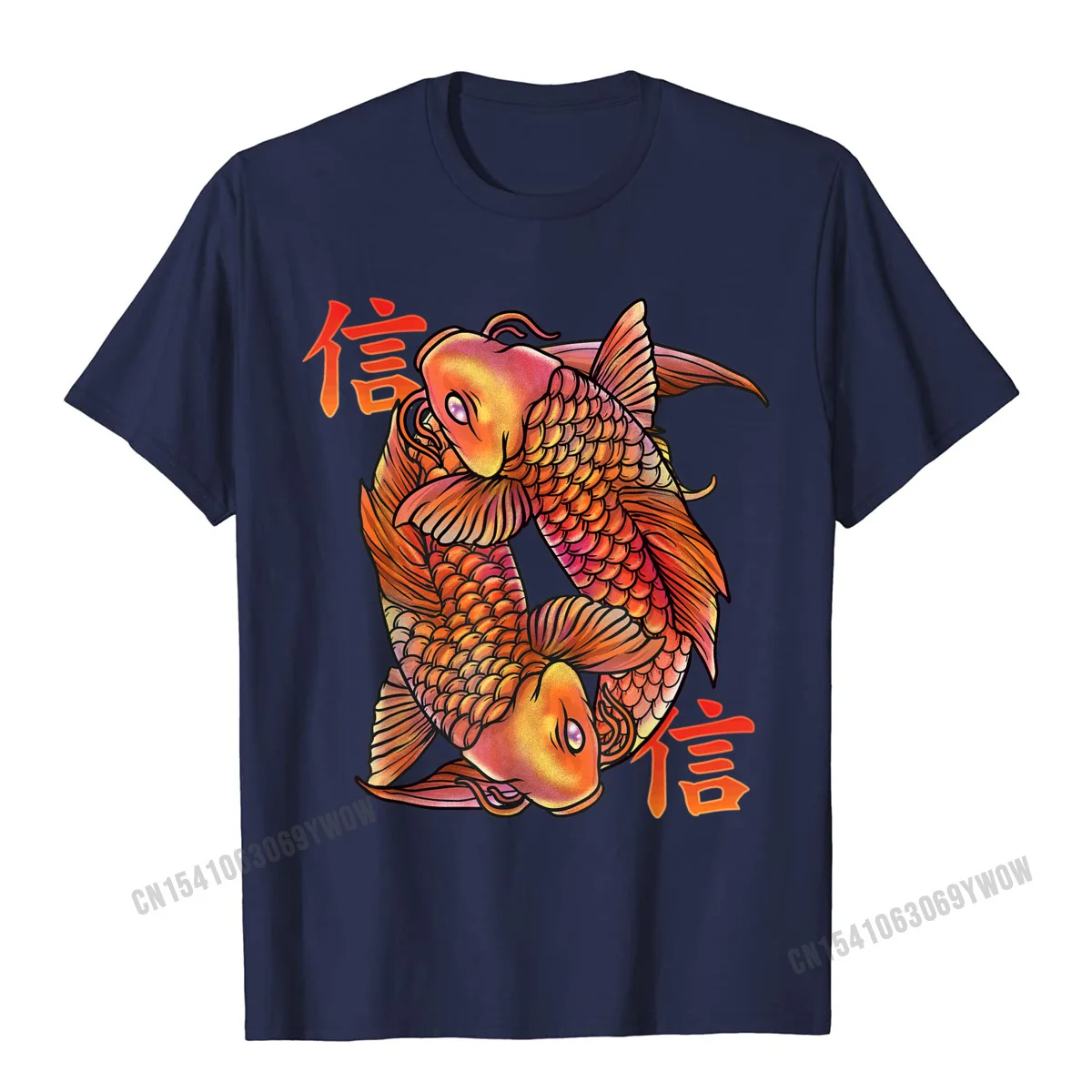 Casual Tshirts Prevailing Short Sleeve Group Cotton Crewneck Men Tops Tees Europe Tops Shirts NEW YEAR DAY Free Shipping Believe Koi Japanese Nishikigoi Fish Butterfly Carp T-Shirt__701 navy