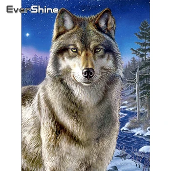 

EverShine Wolf Diamond Painting Animals Picture Of Rhinestones Diamond Mosaic Paintings Snow Scenery Cross Stitch Wall Decor