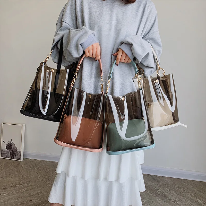 

Women's bag 2019 new jelly transparent mother Joker portable bucket handbag large capacity shoulder Messenger bags