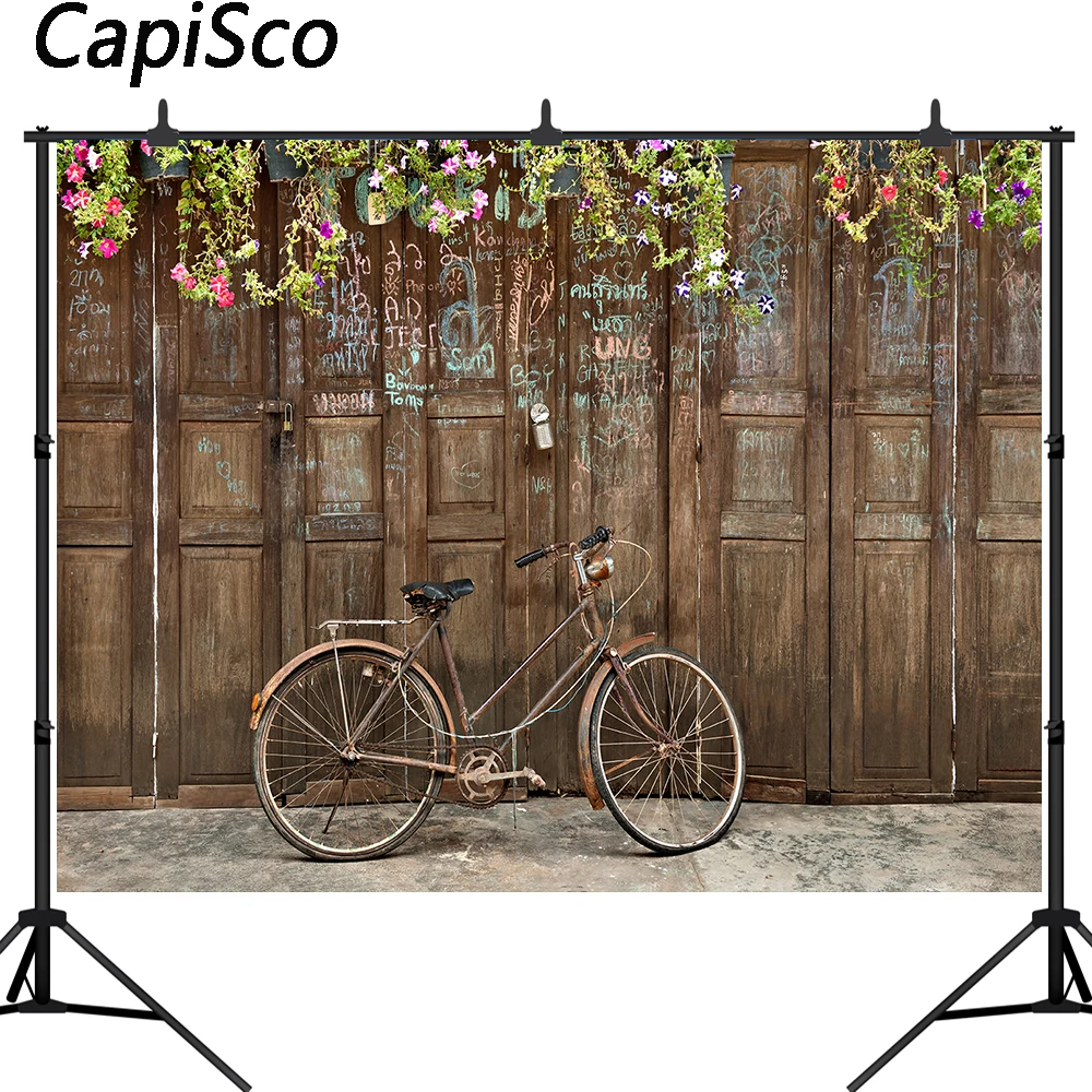 Capisco Photography Background Wedding spring flowers bicycle wood door graffiti photo backdrop photocall Portraits Shooting | Электроника