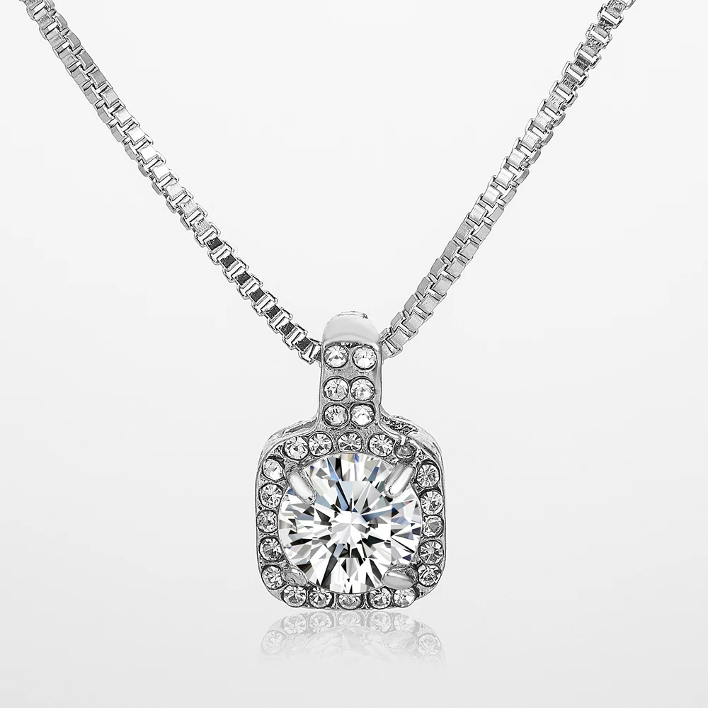 Новая мода, квадратное ожерелье с кристаллами и цирконием, женское серебряное ожерелье с металлической цепочкой, ювелирные изделия