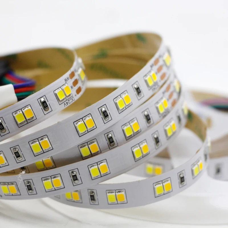 5M Dual Color CRI>85 SMD2835 CCT Dimmable LED Strip Light 12V 24V DC WW CW Color Temperature Adjustable Flexible LED Tape Ribbon