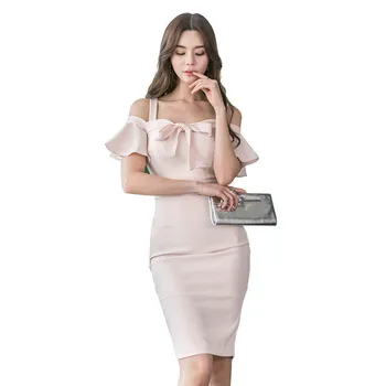 

2019 Summer Wear Lady Temperament Strapless Horn Sleeve Long Camisole Dress