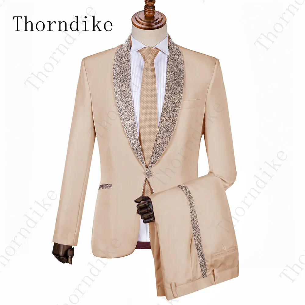 Thorndike костюм Homme Mariage, 2 предмета, мужской костюм для свадьбы, выпускного вечера, вечерние костюмы серого цвета с жаккардовым шалевым отворотом(пиджак+ брюки+ галстук