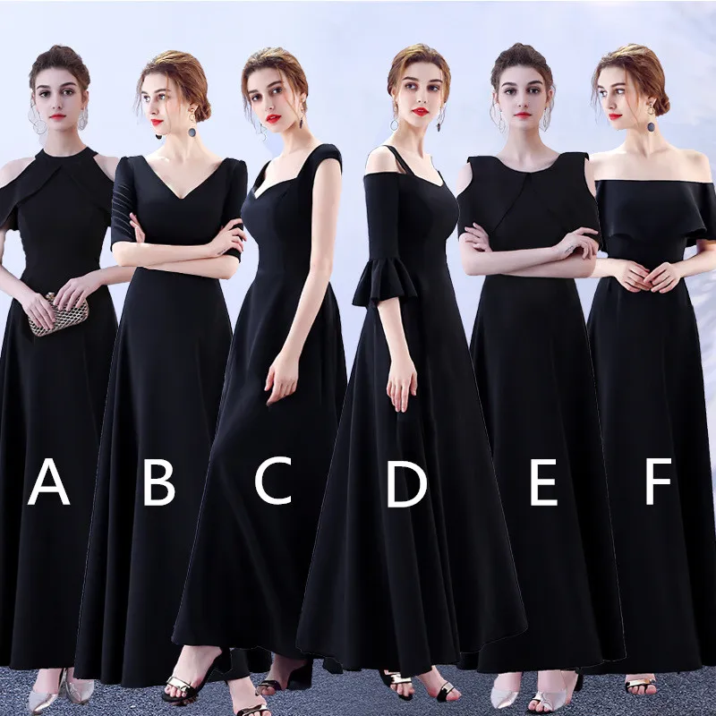 2019 bridesmaid dress long black chiffon floor length for wedding guest cheap eveing wear prom party gowns