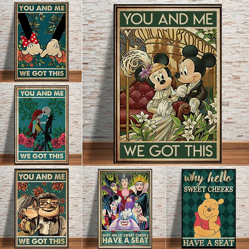 Disney Mickey Minnie Mouse You And Me Poster Stampe Cartoon Stitch Yoda Winnie The Pooh Canvas Painting Wall Art Home Decor