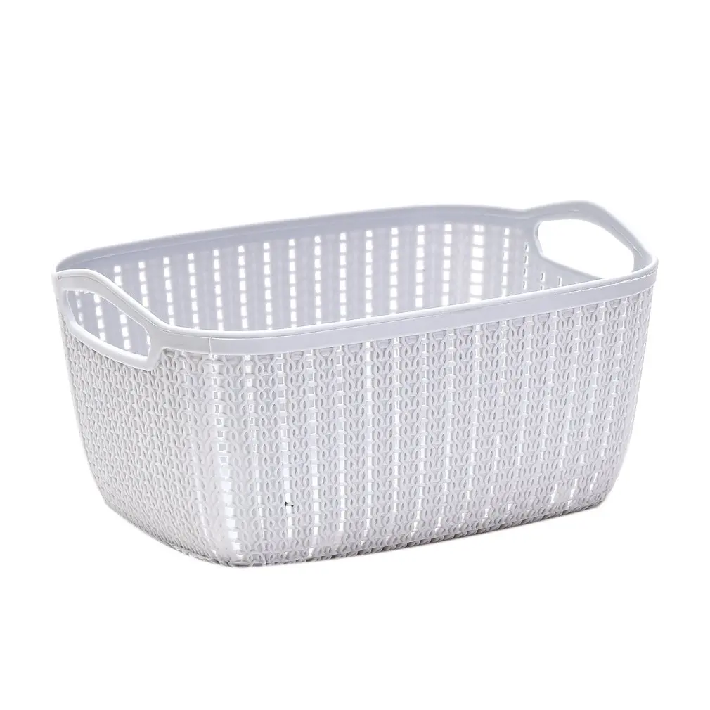 

Creative Plastic Rattan Desktop Storage Basket with Handle Square Basket Multifunction Dressing Table Storage Organizer