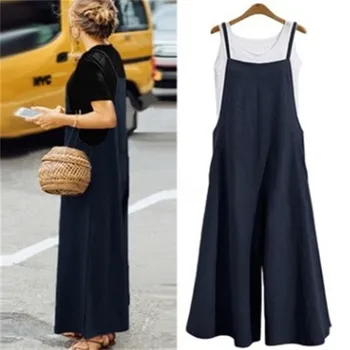

Summer Autumn Women Wide Bib pants 2019 new Women's fashion sling jumpsuit Soild Green Black Loose Women PantsCH734
