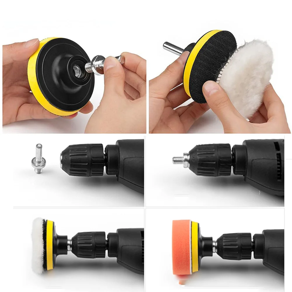 33Pcs Car Foam Drill Polishing Pad Kit for Car Polisher + M10 Drill adapter 3 Inch Waxing Buffing Pads Paint correction Tool Set