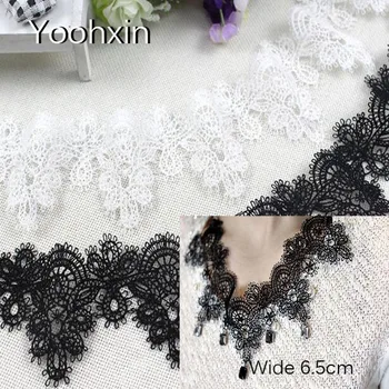 

6.5CM Wide White black Water soluble Embroidery Lace Fabric trim craft ribbon DIY Sewing collar applique wedding New year decor
