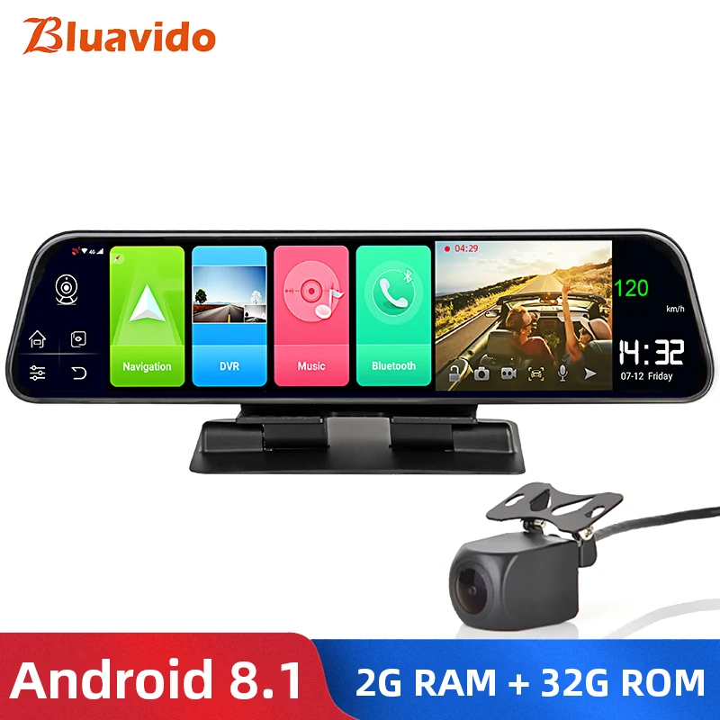 Bluavido 12\ ips rear view mirror car camera 4G Android 8.1 GPS Navigation 2G RAM 32G ROM ADAS FHD 1080P dash cam video recorder