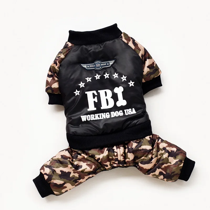 Зимняя одежда для домашних животных для собак камуфляж FBI Puppy куртка для питомца теплый флисовый комбинезон для собак чихуахуа французская одежда для бульдога