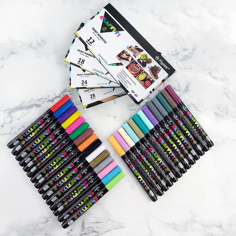 28 Colors/Set 0.7mm Acrylic Paint Marker pen for Ceramic Rock Glass Porcelain Mug Wood Fabric Canvas Painting | Канцтовары для