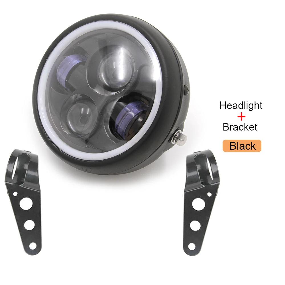 Light and Bracket 6,5 светодиодный головной светильник для мотоцикла, дневной ходовой светильник, кронштейн для фары, кольцо для гриля и ангела, Hi& Lo луч для кафе, гонщика, поплавок, скрембля - Цвет: Light and Bracket