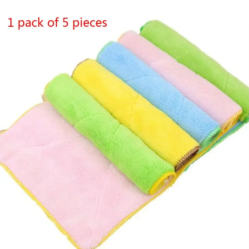 5 Pcs/Bag Microfiber Doublesided Water Absorption No-lint Washcloth Dish Cloth Household Soft Easy Cleaning Handy Cleaning Tools