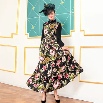 

Chiffon Summer Flowers Print Long Dress Patchwork Party Elegant Dress Evening Clothing Ankle-Length DZ1141