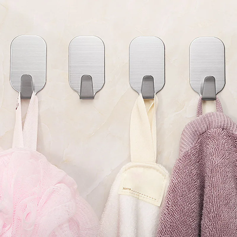 

5PCS Self Adhesive Hooks Stainless Steel 3MM Wall Hanger For Kitchen Bathroom Office Closet - Waterproof Bathroom Storage