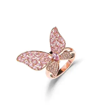 

European and American hollow micro-inlaid zircon rose gold butterfly ring female fashion exaggerated color preservation plating