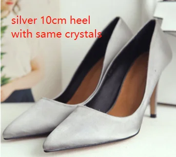 silver 10cm Свадебные туфли-лодочки на прозрачном каблуке для невесты, украшенные кристаллами, для рождественской вечеринки, роскошные атласные туфли на квадратном каблуке 10 см, большие размеры 10 - Цвет: silver 10cm