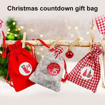 

Christmas Advent Calendar 24 Days Burlap Gift Bags Hanging Countdown Drawstring Gift Bags Set P7Ding