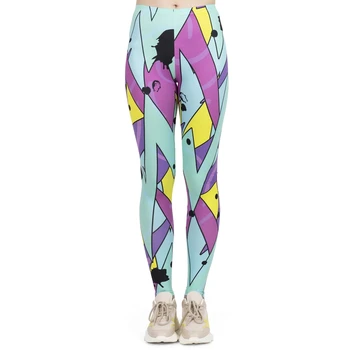 

High Quality Women Fashion Leggings High Elasticity Legins Workout Jogging Pants Fluorescent Neo Jazz Printing Sport leggins