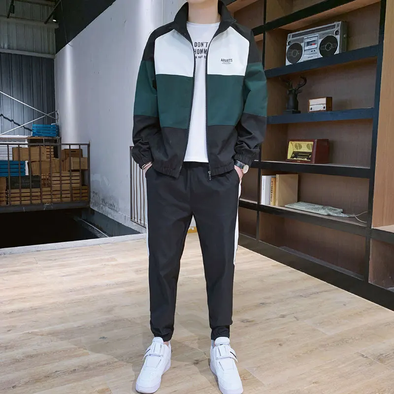 Shopify для мужчин s Лоскутные наборы Куртки+ брюки для девочек Осенняя Толстовка Брюки 2 шт. Уличная Брюки тренировочный костюм для мужчин