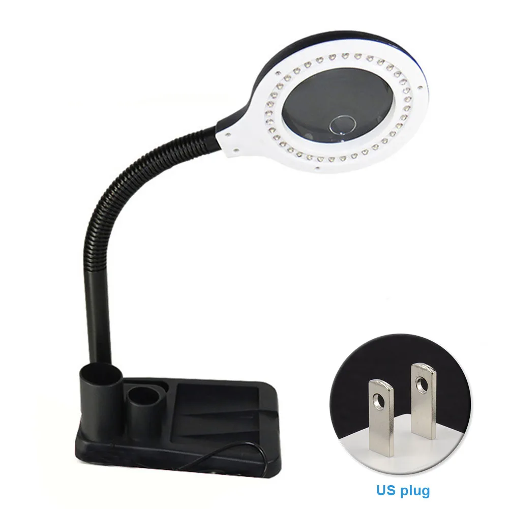 

5X-10X Desktop Office Bedroom Hotel Glass Lens Reading Room Study Library Free Stand Magnifier Light USB LED Magnifying Lamp