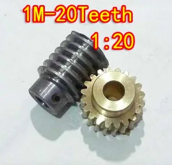 

2set/lot 1M-20T Ratio:1:20 Copper Worm Gear Reducer Transmission Parts Gear Hole:5mm Rod Hole:5mm